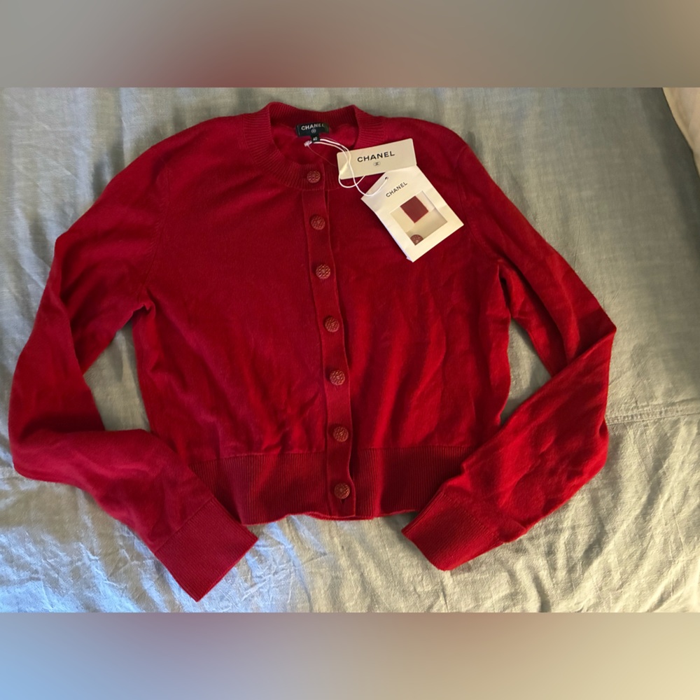 Chanel Cashmere Red Cardigan Sweater NWT